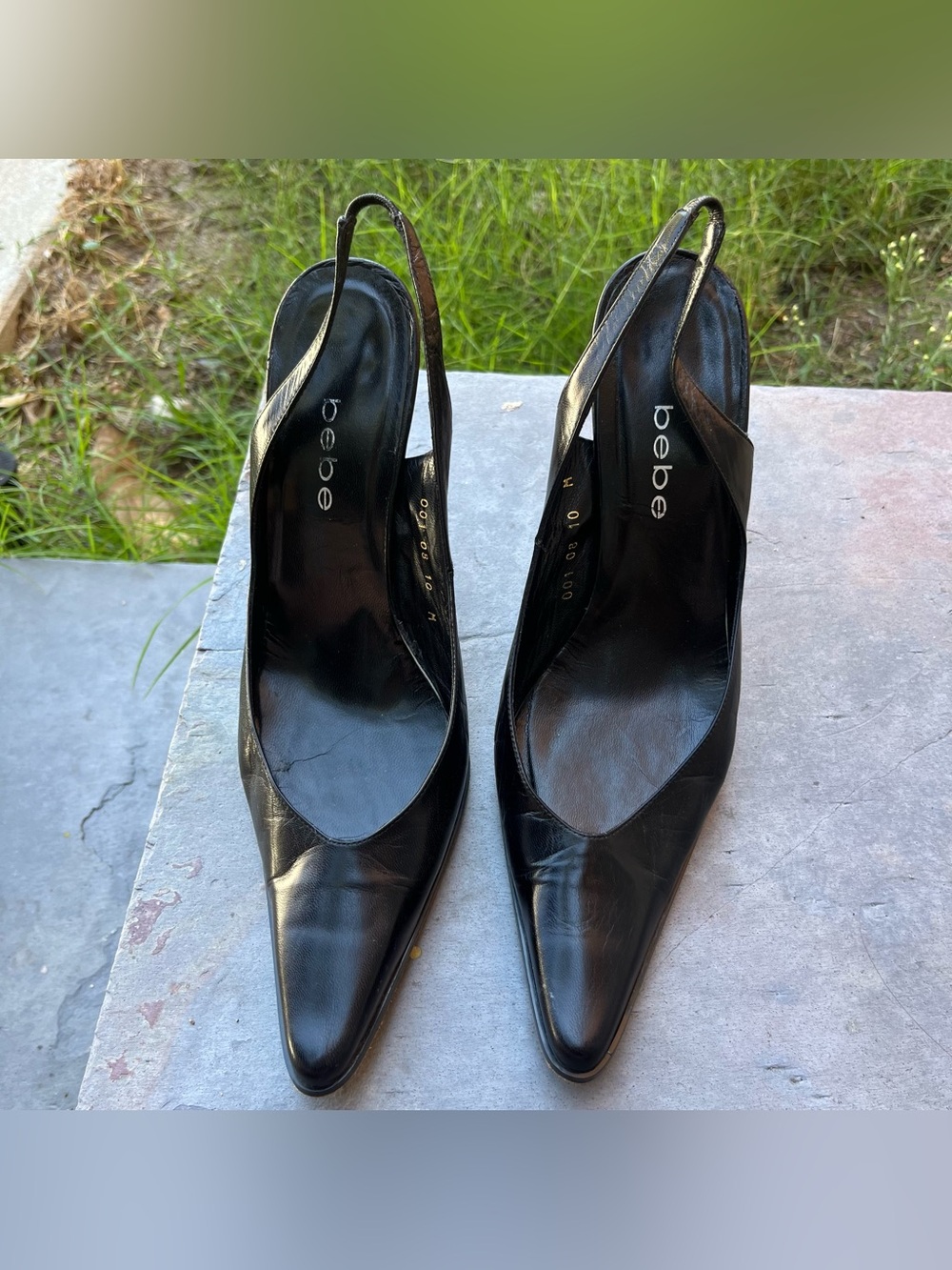 Vintage Y2K Bebe Black Leather Slingback Heels Pointed Toe ๐ค.